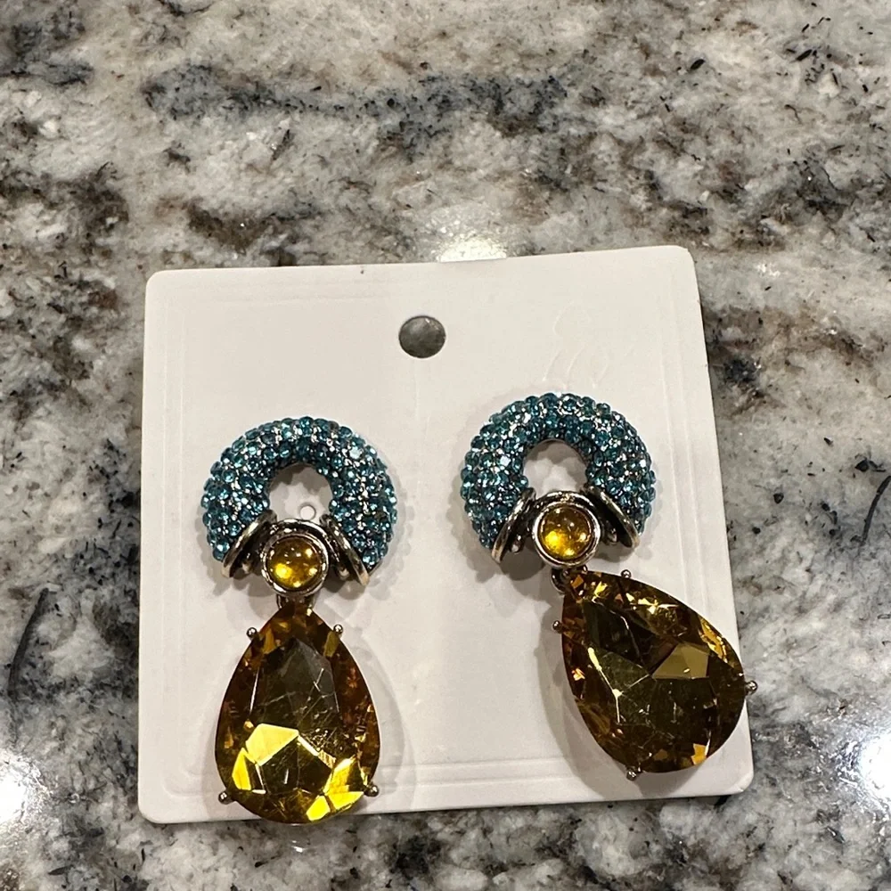 Blue and Gold Dangle Earrings - Picture 4 of 5